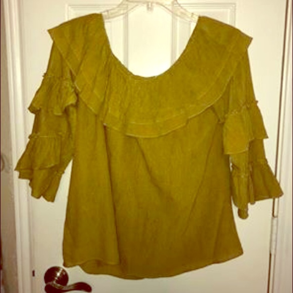 Lime Green Ruffle Sleeved Off the Shoulder Top